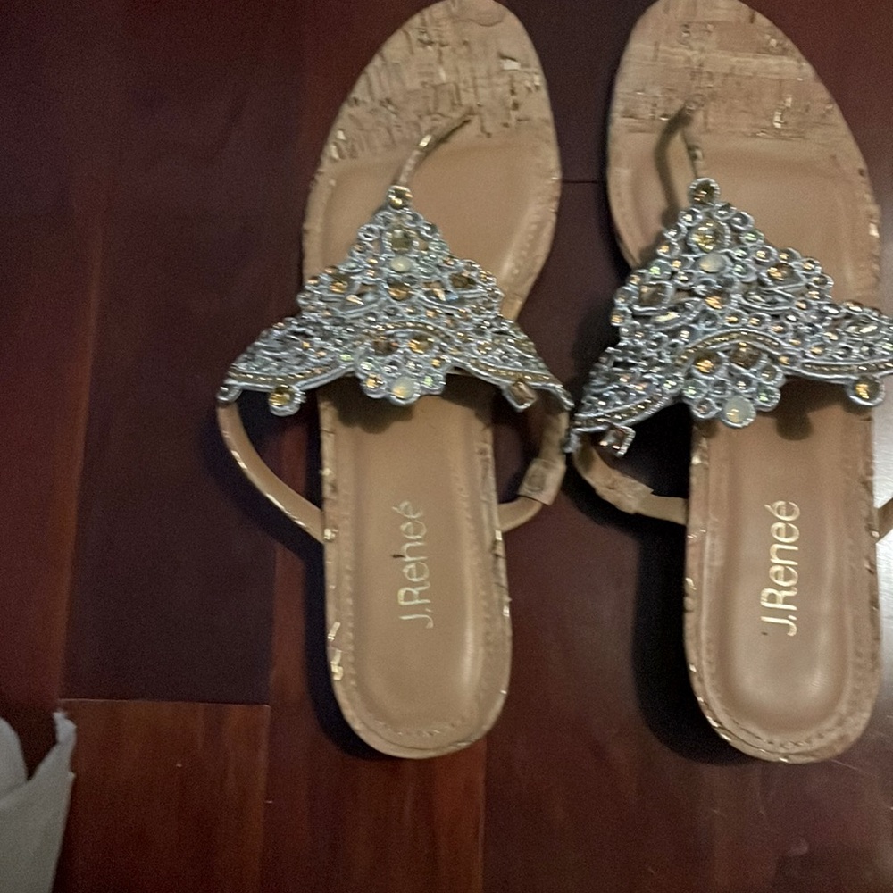 J Renee sandals with gold and crystal stone